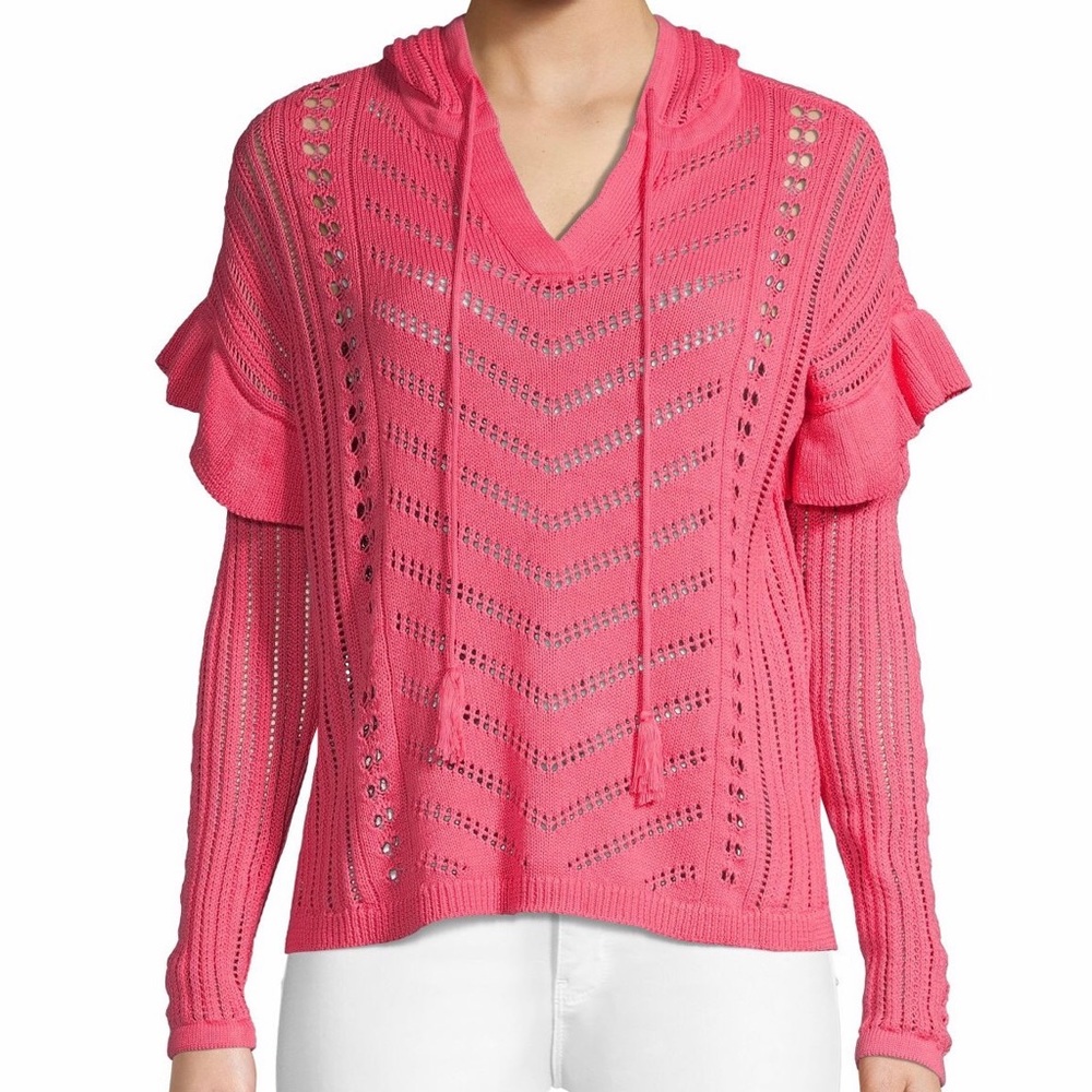 NWT Design 365 ruffle cotton w Hood sweater S